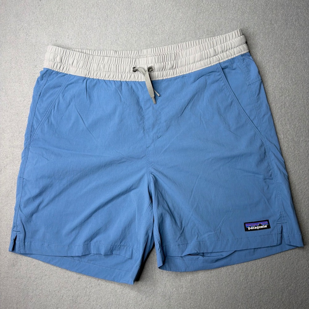 Patagonia Nine Trails Shorts Mens Medium Blue Grey Elastic Waist 6 Inch Inseam